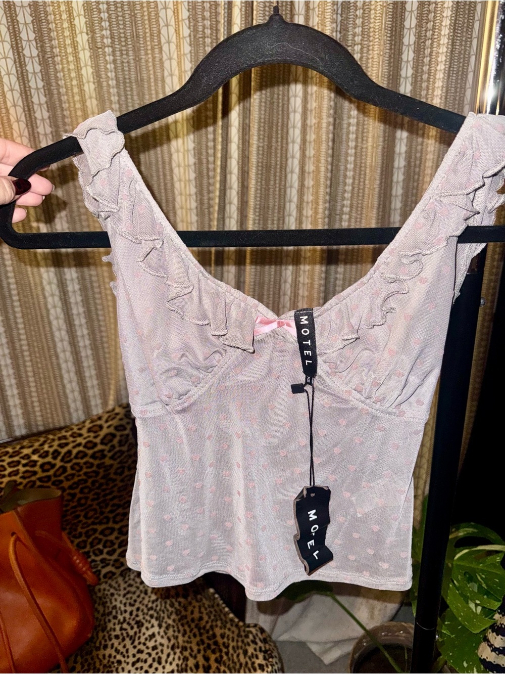 Motel Rocks Pale Pink Ruffle Heart Mesh Camisole - Picture 2 of 5